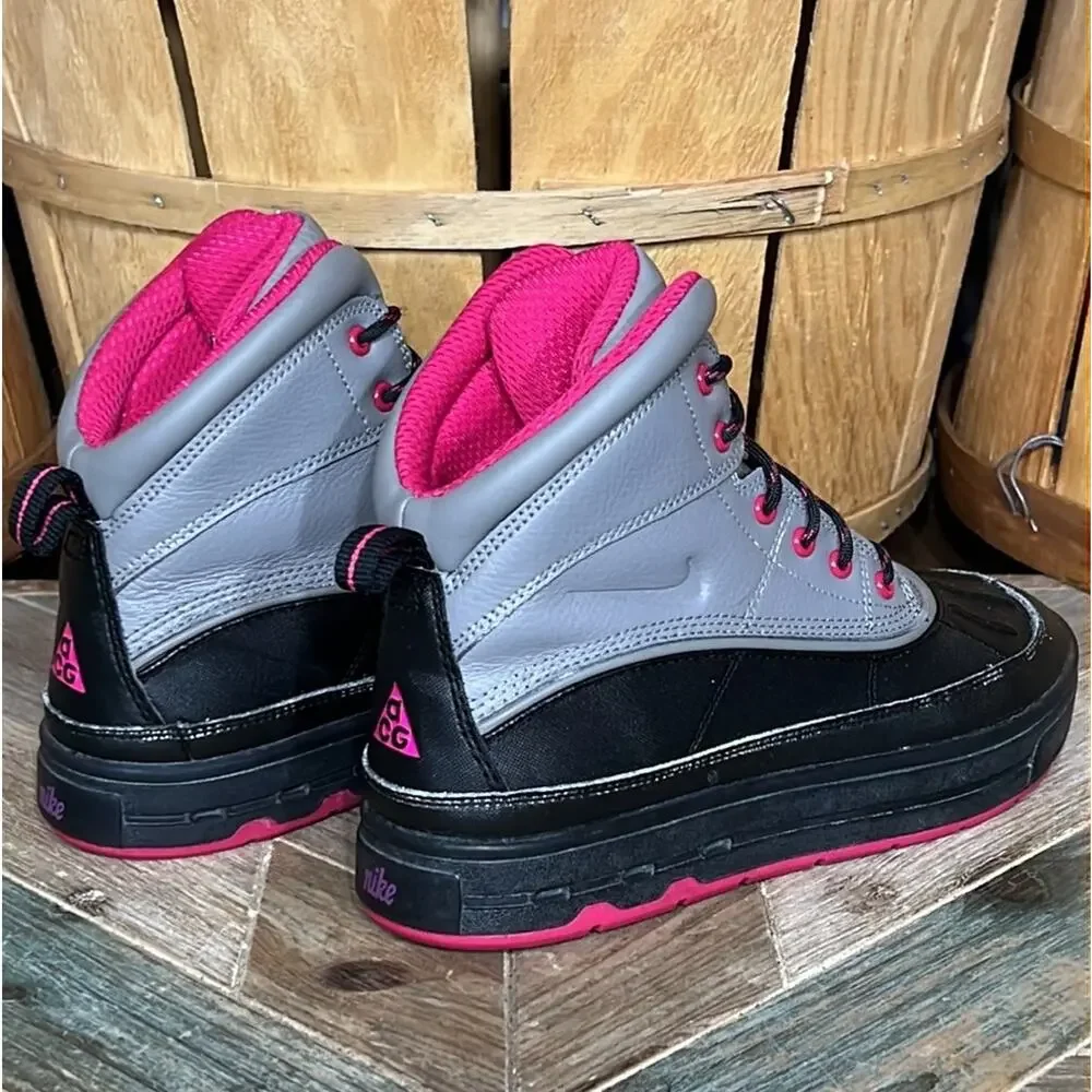 Nike ACG Woodside Leather Gray Pink Black Waterproof Lace-Up Boots Girls Size 5